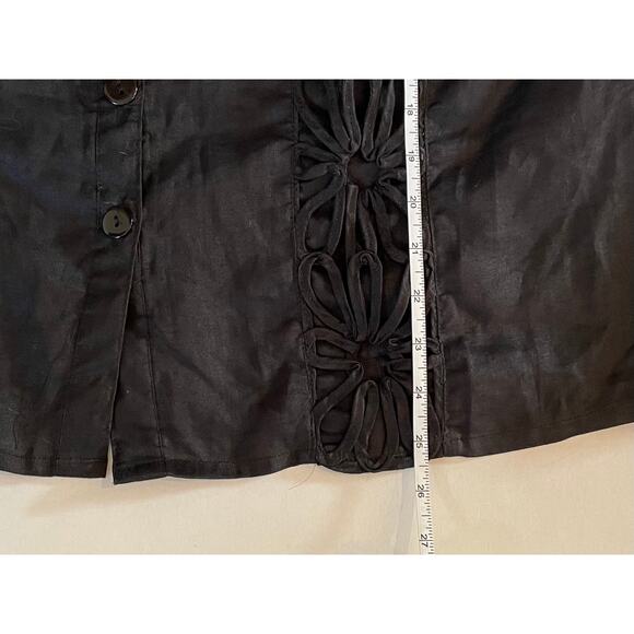 Night Studio Black Linen Floral Embroidered 3/4 Sleeve Blazer, Size 18 - Picture 13 of 13